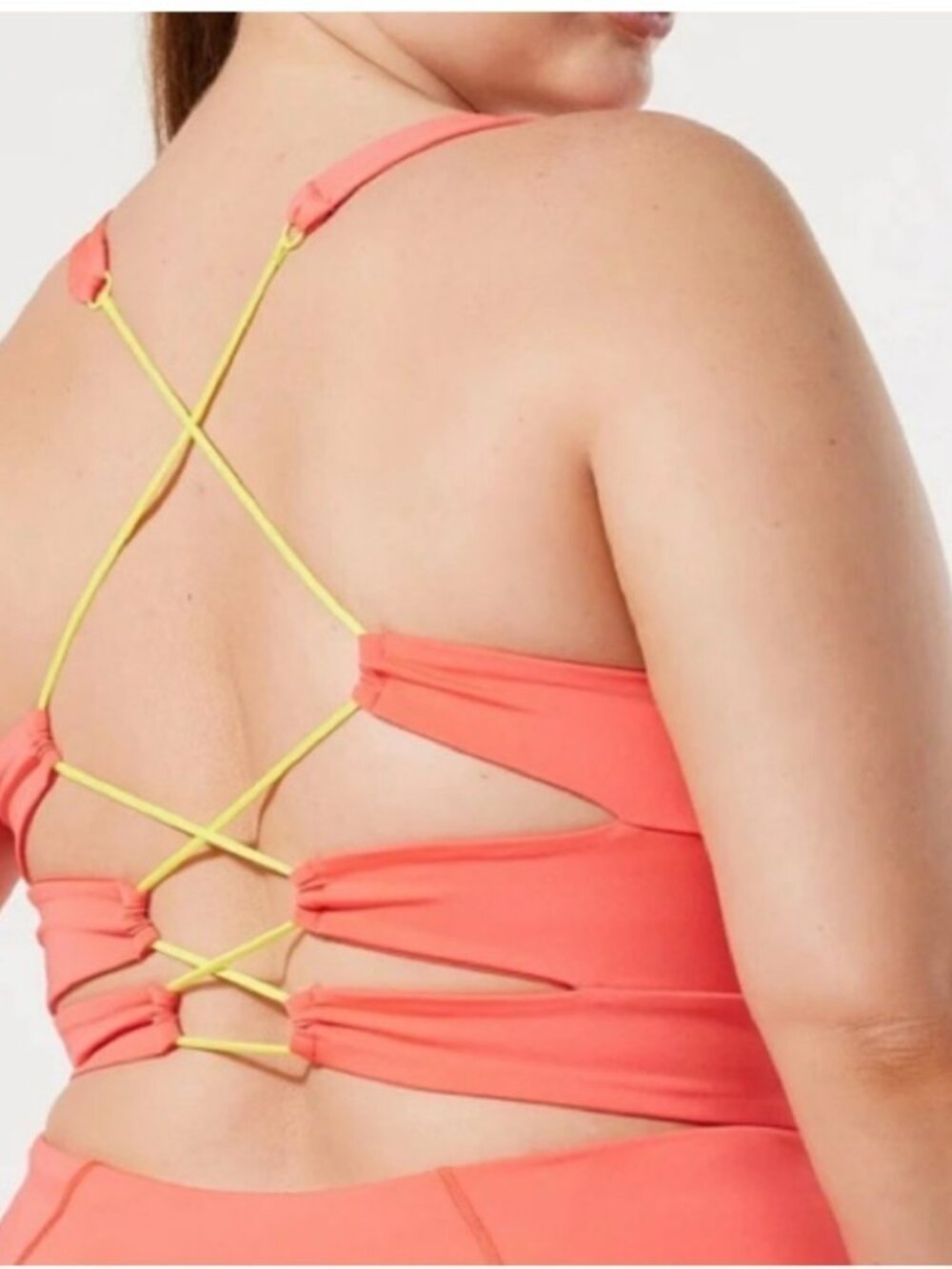 Savage X Fenty Wildcat Strappy Back Sports Bra in coral and yellow Size L